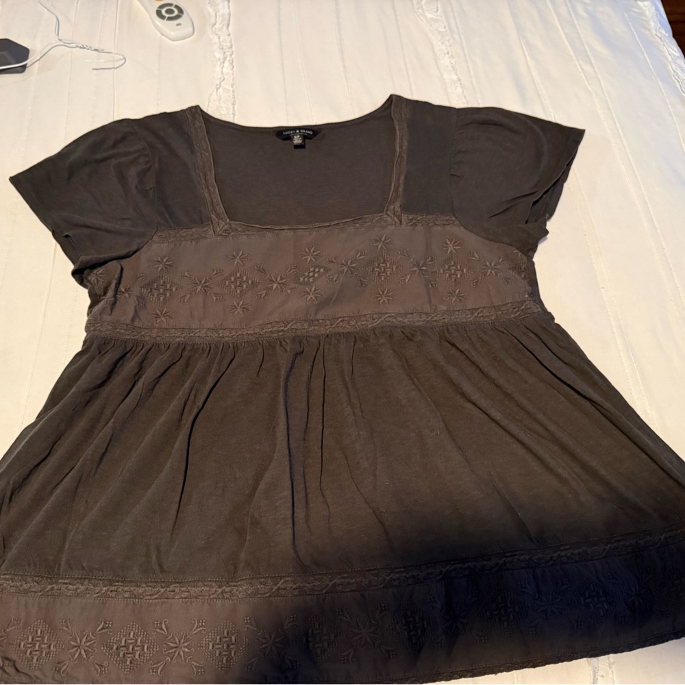 Lucky Brand Dark Brown Crewneck Top